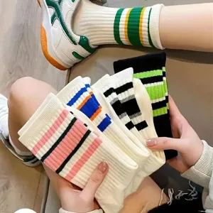 5 Pairs Women's Cute Harajuku Striped Socks