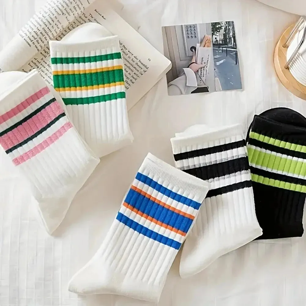 5 Pairs Women's Cute Harajuku Striped Socks