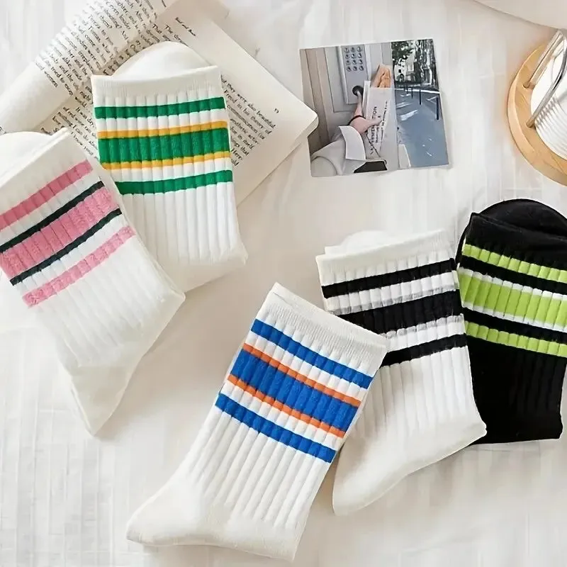 5 Pairs Women's Cute Harajuku Striped Socks