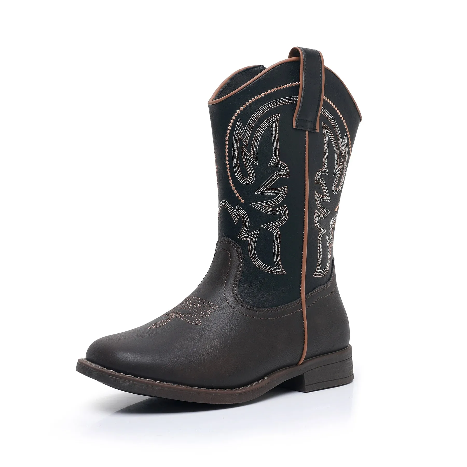 Apakowa Kids Boys Girls Square Toe Cowboy Boots-RF827-Black