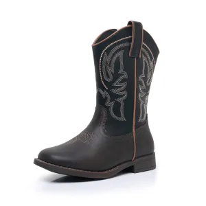 Apakowa Kids Boys Girls Square Toe Cowboy Boots-RF827-Black