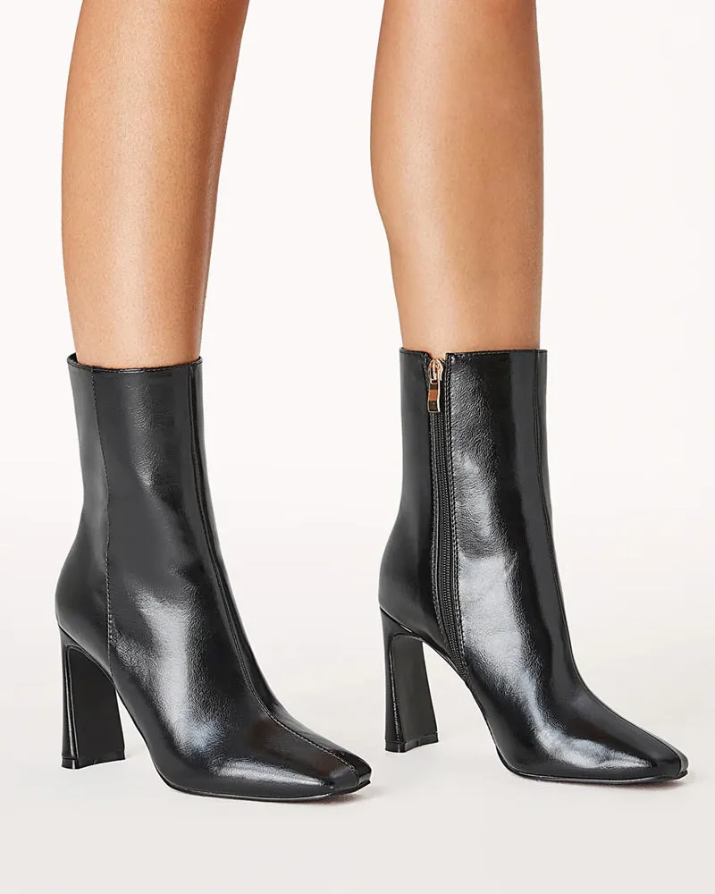 Billini Emira Flared Block Heel Ankle Boots Black Shimmer
