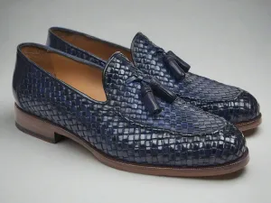 Blue Hand Woven Braided Leather Acton Tassel Loafers - Loafers Shoes