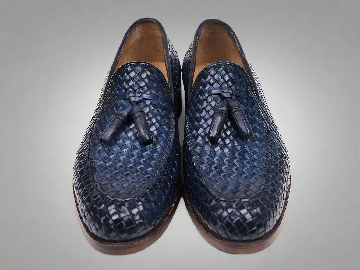 Blue Hand Woven Braided Leather Acton Tassel Loafers - Loafers Shoes