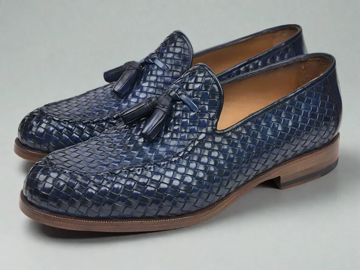 Blue Hand Woven Braided Leather Acton Tassel Loafers - Loafers Shoes