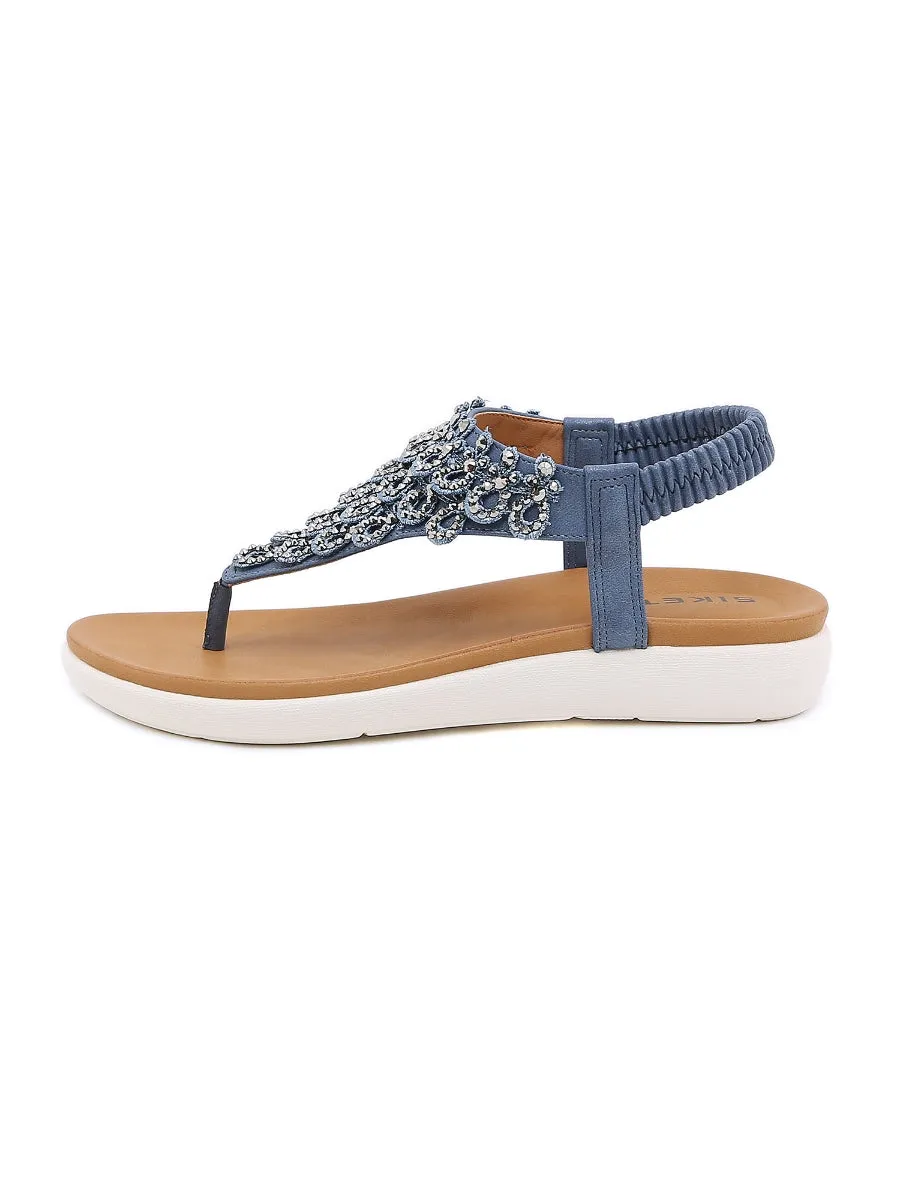 Blue V-Strap Rhinestone Sandal