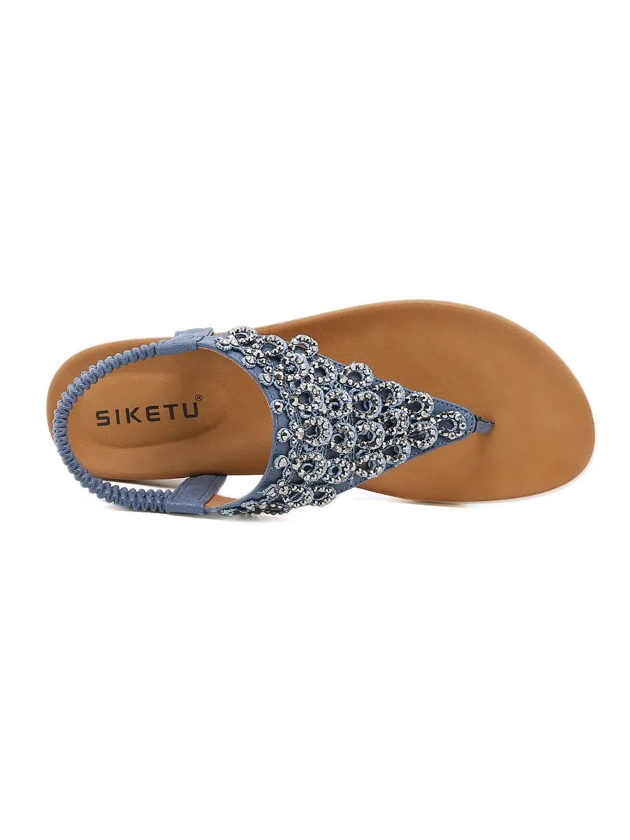 Blue V-Strap Rhinestone Sandal