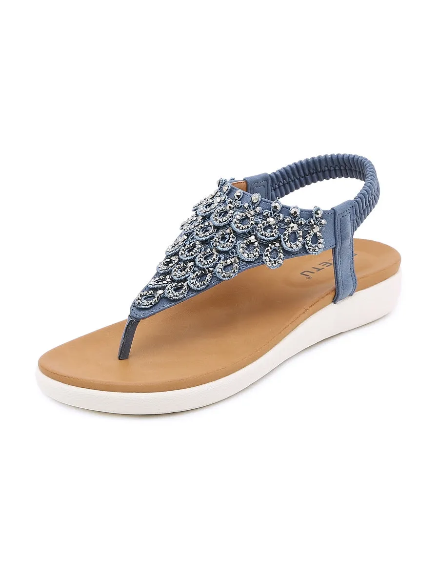 Blue V-Strap Rhinestone Sandal