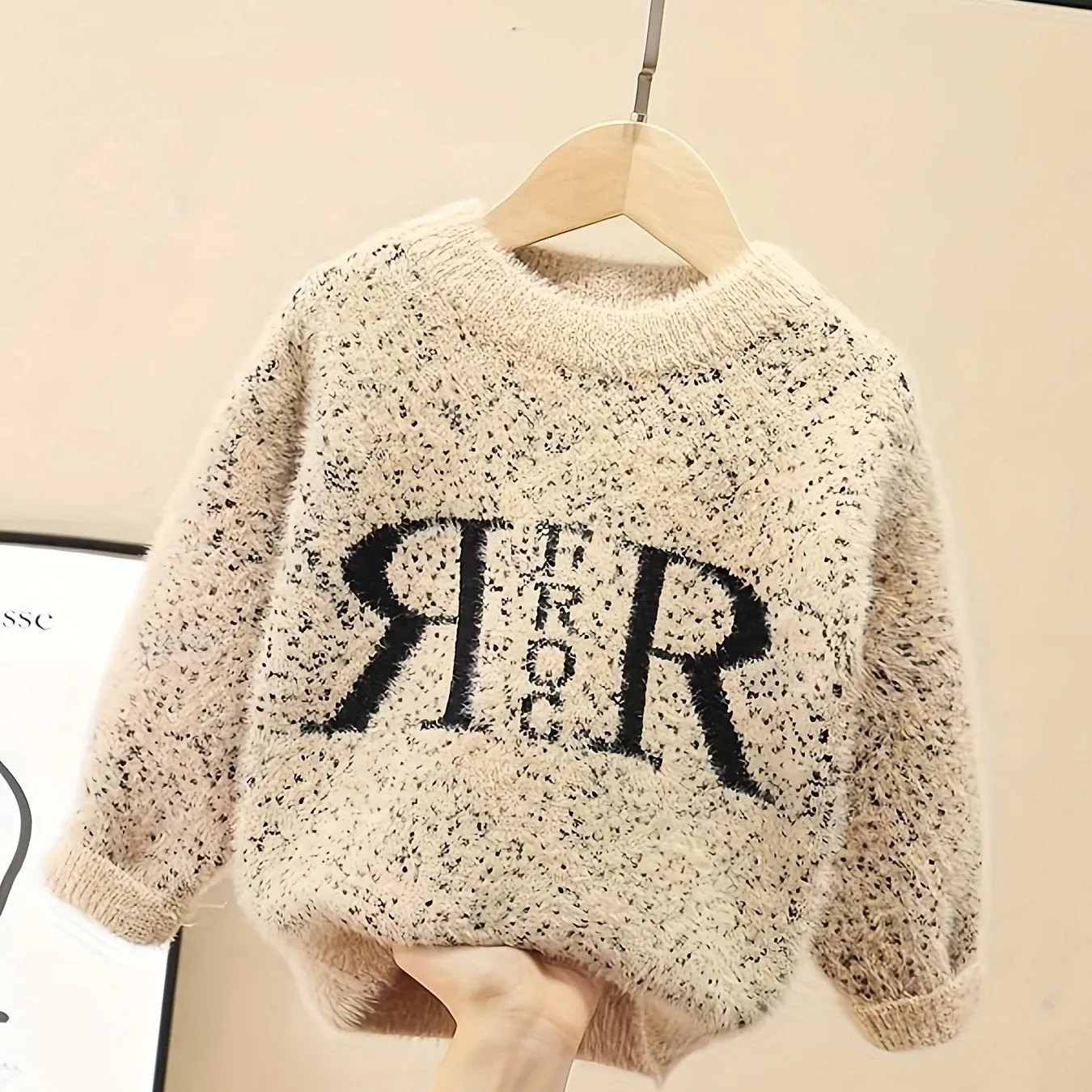 Boys Letter Pattern Knit Sweater, Round Neck Long Sleeve Stretch Warm Thick Pullover Top Boys Clothes Outdoor