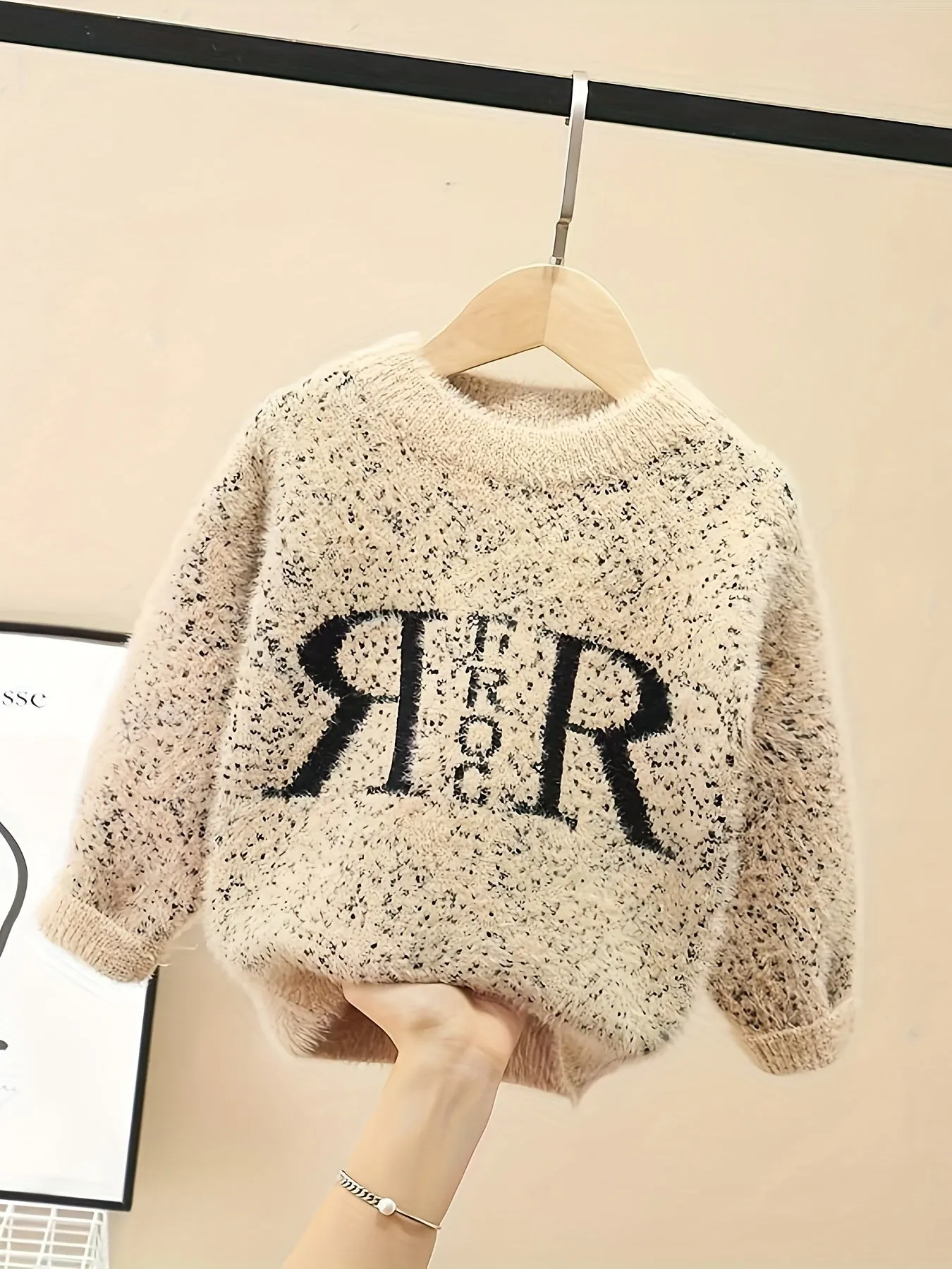 Boys Letter Pattern Knit Sweater, Round Neck Long Sleeve Stretch Warm Thick Pullover Top Boys Clothes Outdoor