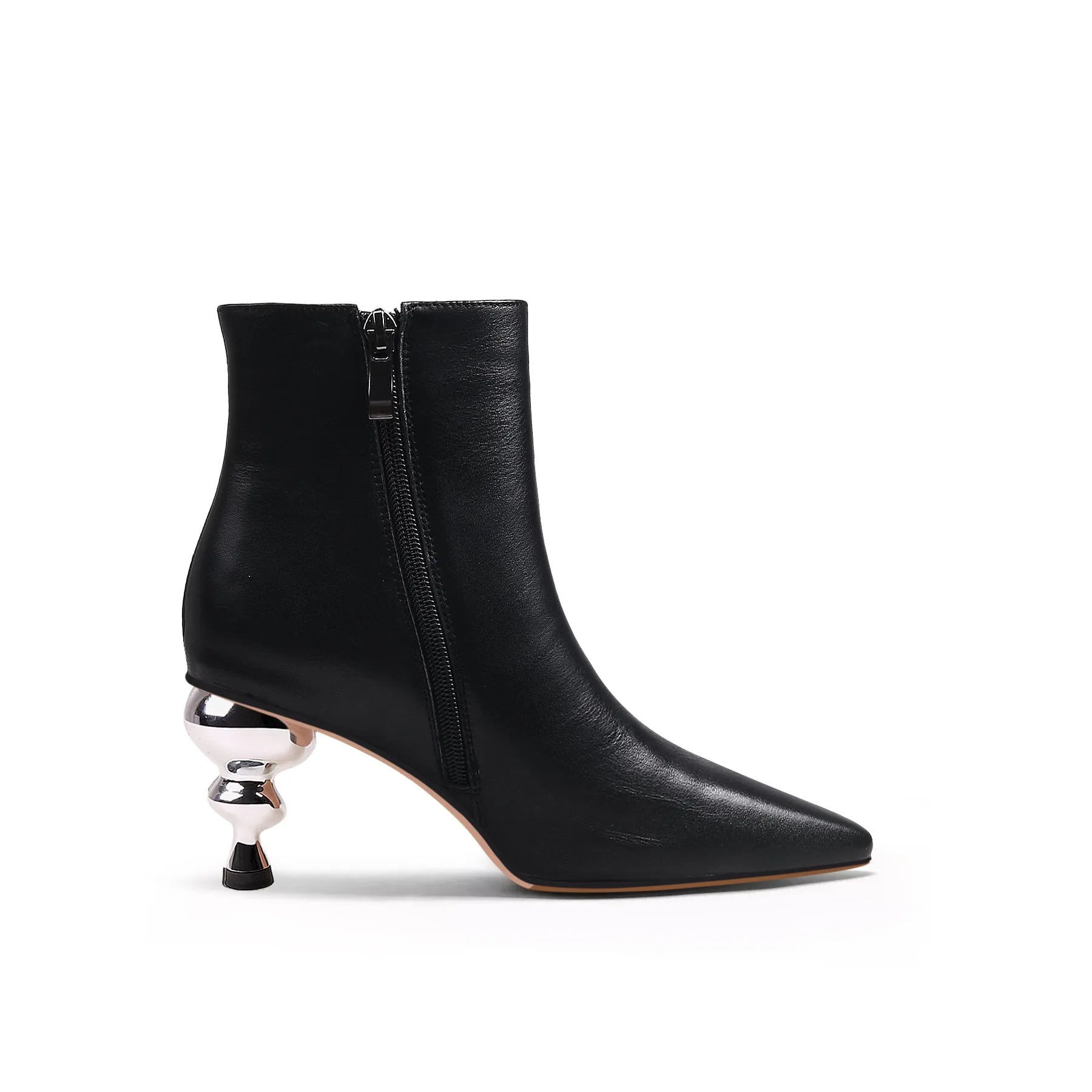 Cap Heel Leather Bootie - Black