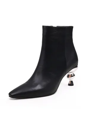 Cap Heel Leather Bootie - Black