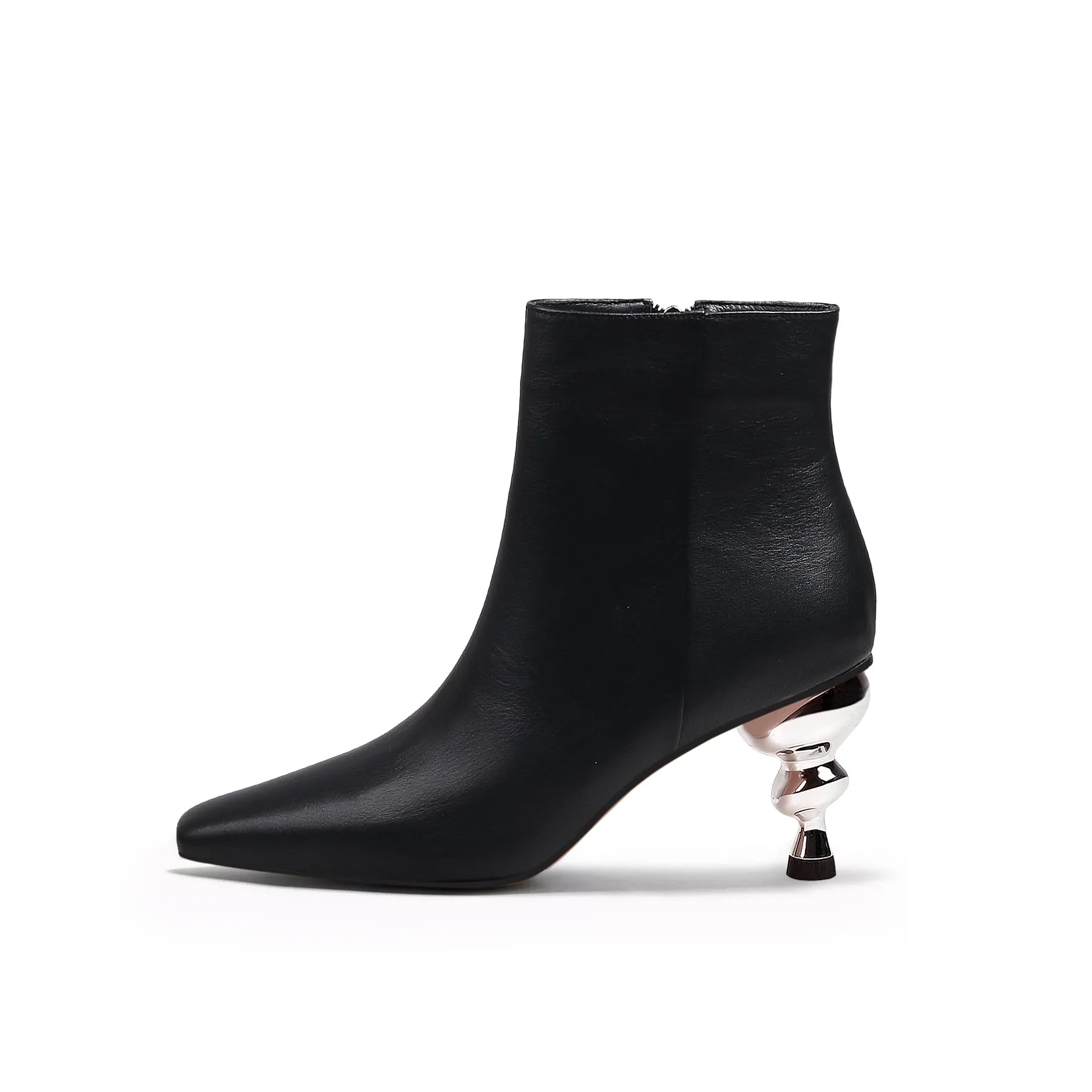 Cap Heel Leather Bootie - Black
