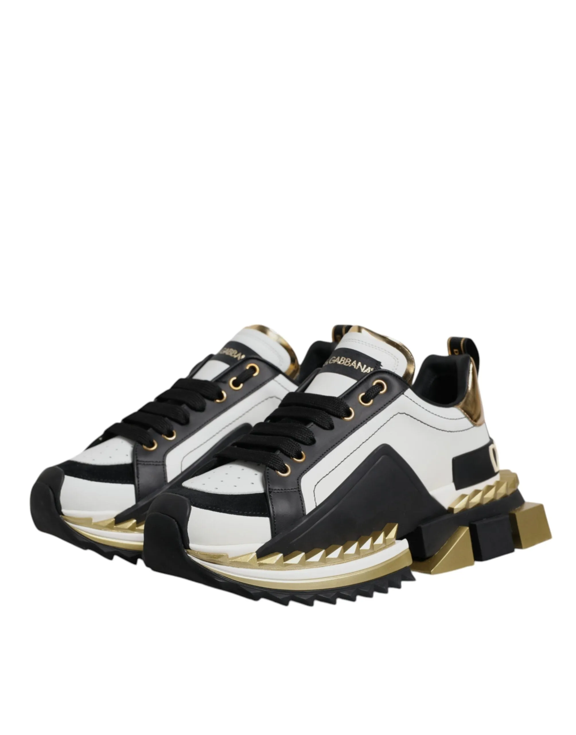 Dolce & Gabbana White Gold Black SUPER KING Sneakers Shoes