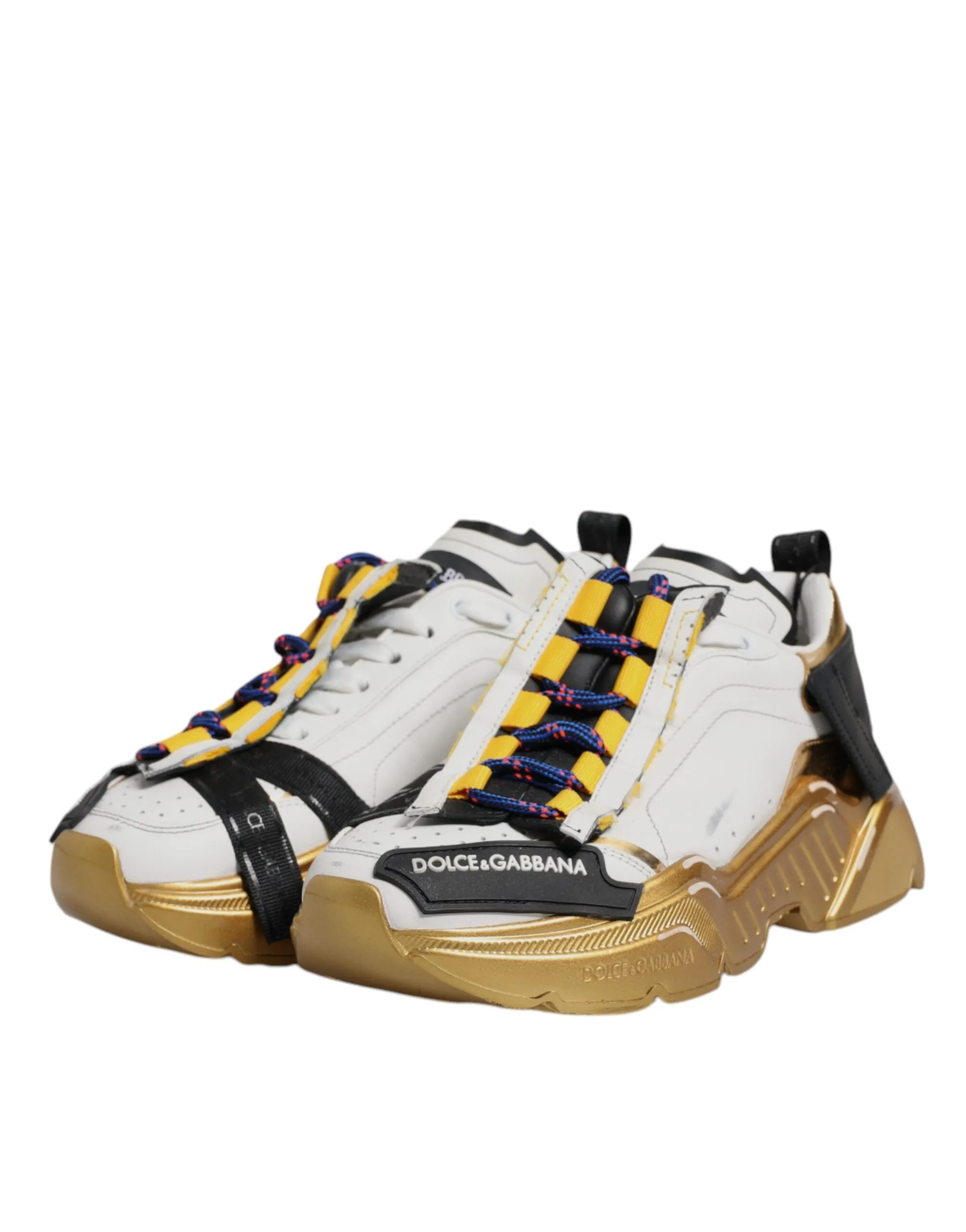 Dolce & Gabbana White Gold Leather Daymaster Sneakers Shoes
