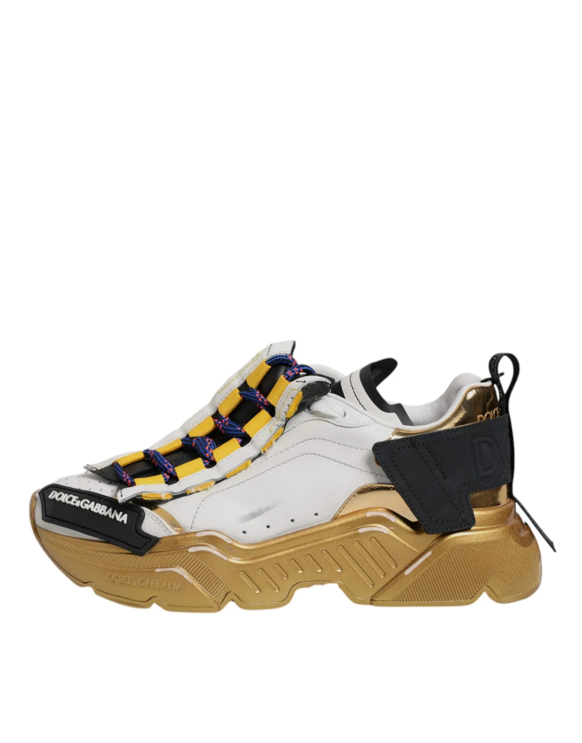 Dolce & Gabbana White Gold Leather Daymaster Sneakers Shoes