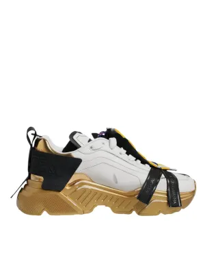 Dolce & Gabbana White Gold Leather Daymaster Sneakers Shoes
