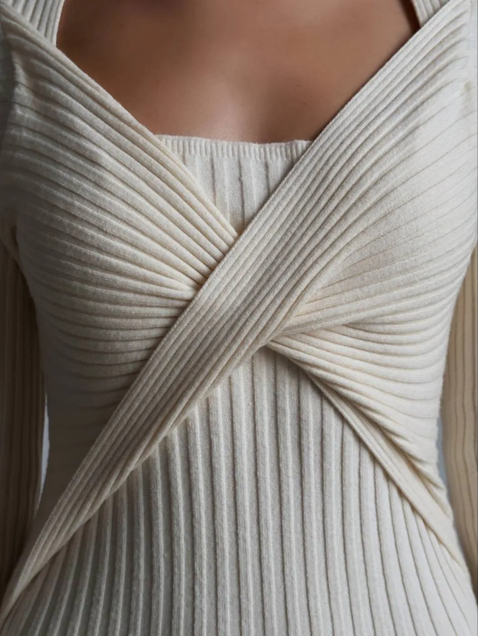 Elegant Cross-Front Ribbed Maxi Dress