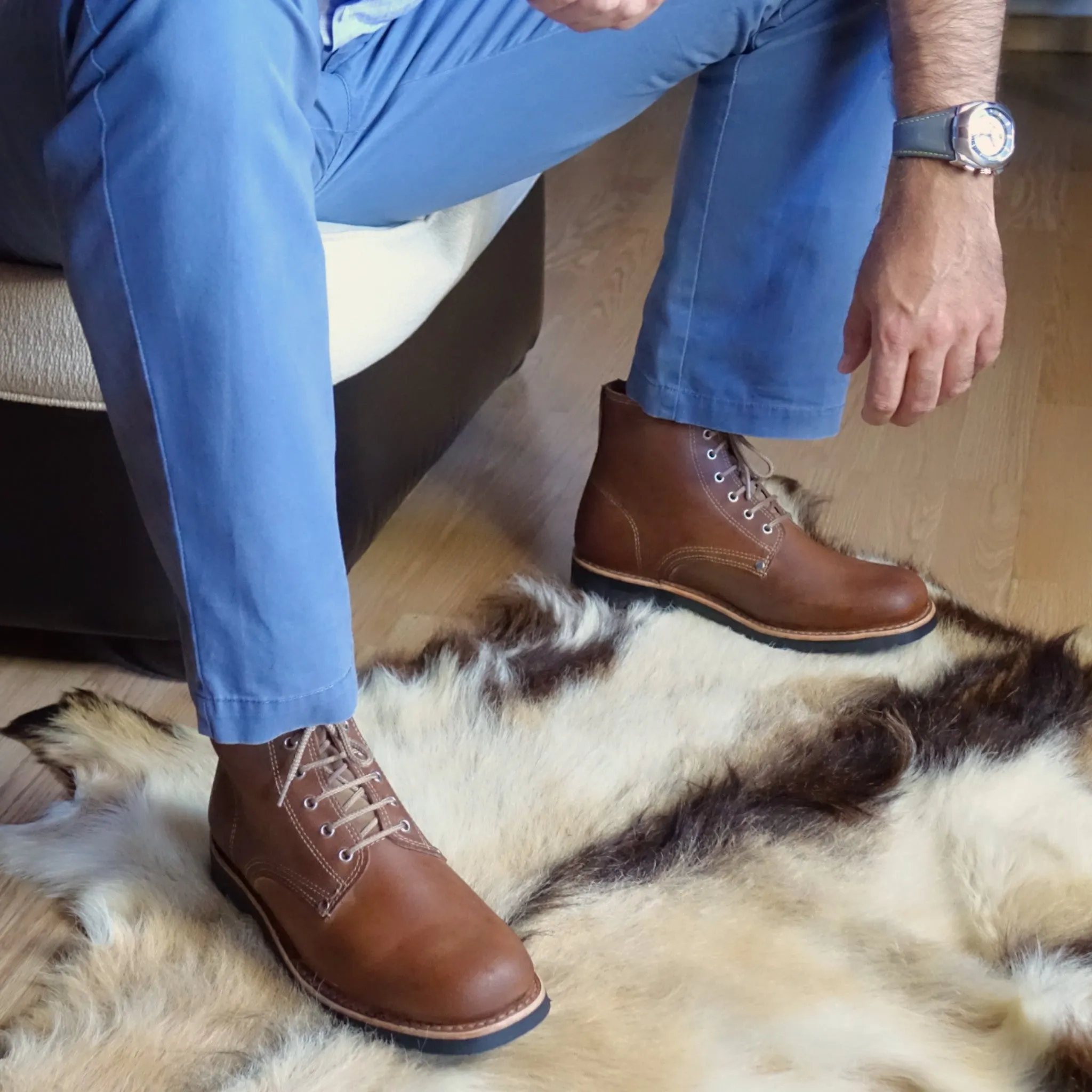 Estrela Leather Lace-Up Boots - Natural Light Brown