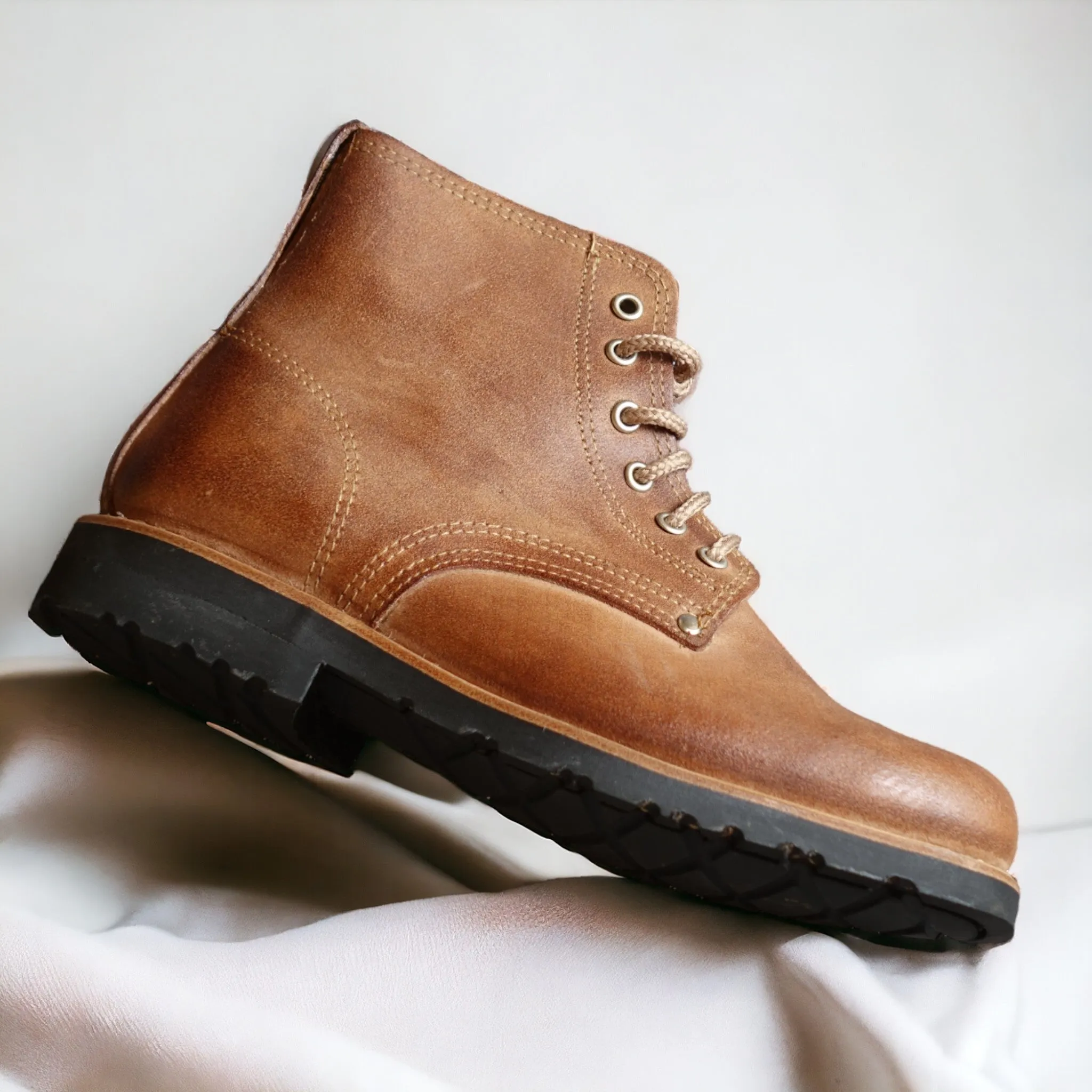 Estrela Leather Lace-Up Boots - Natural Light Brown