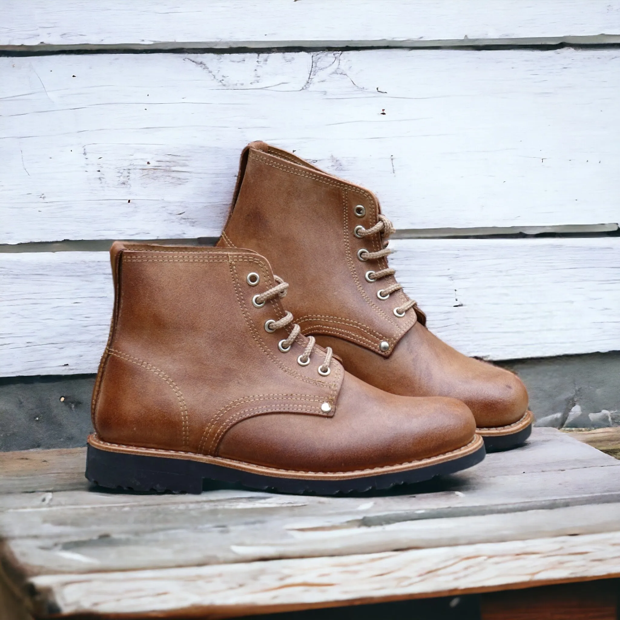 Estrela Leather Lace-Up Boots - Natural Light Brown