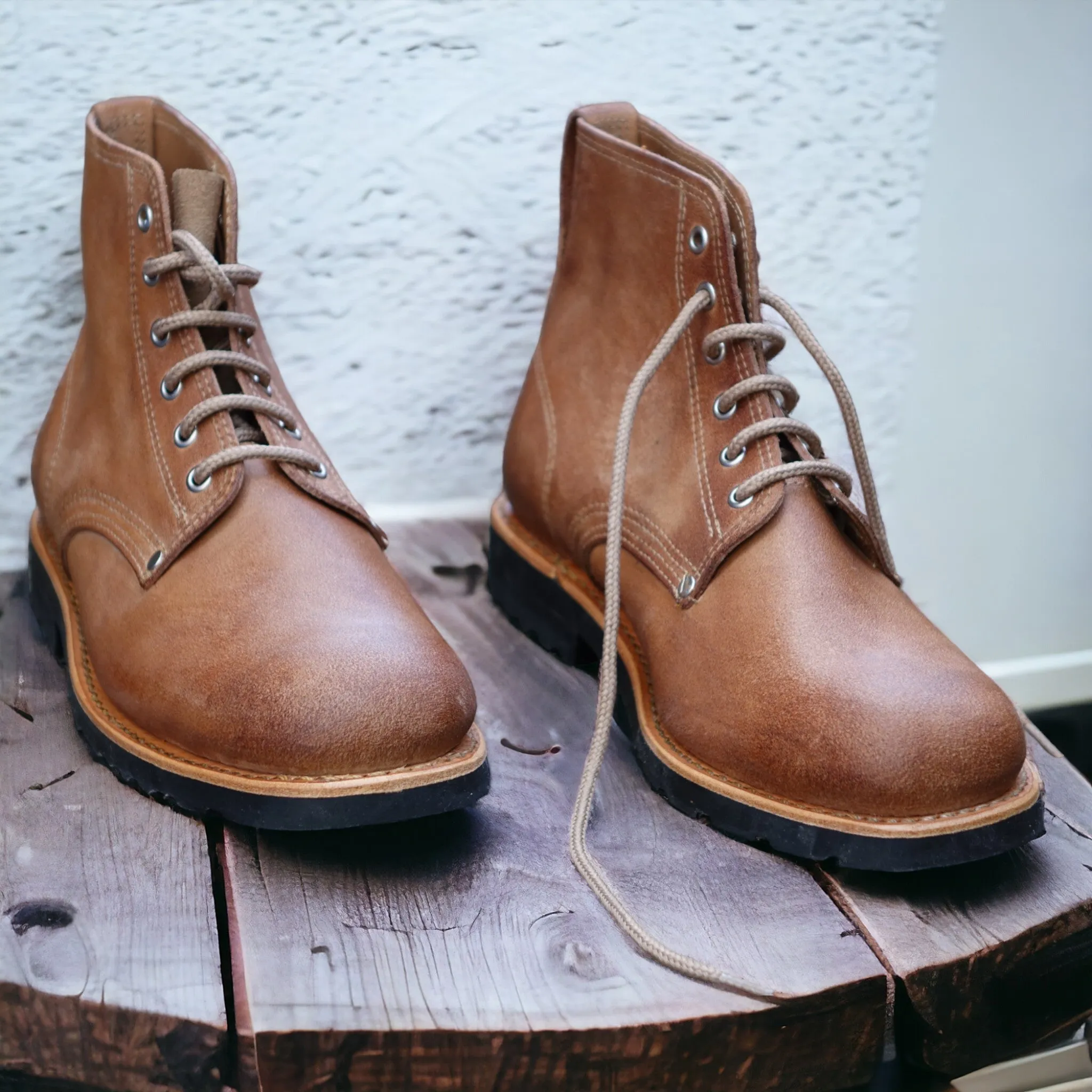 Estrela Leather Lace-Up Boots - Natural Light Brown
