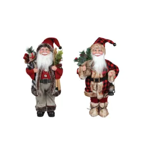 Fabric Standing Santa With Fur 46cm