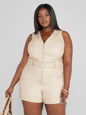 Fashion To Figure - Cierra Faux Leather Belted Romper