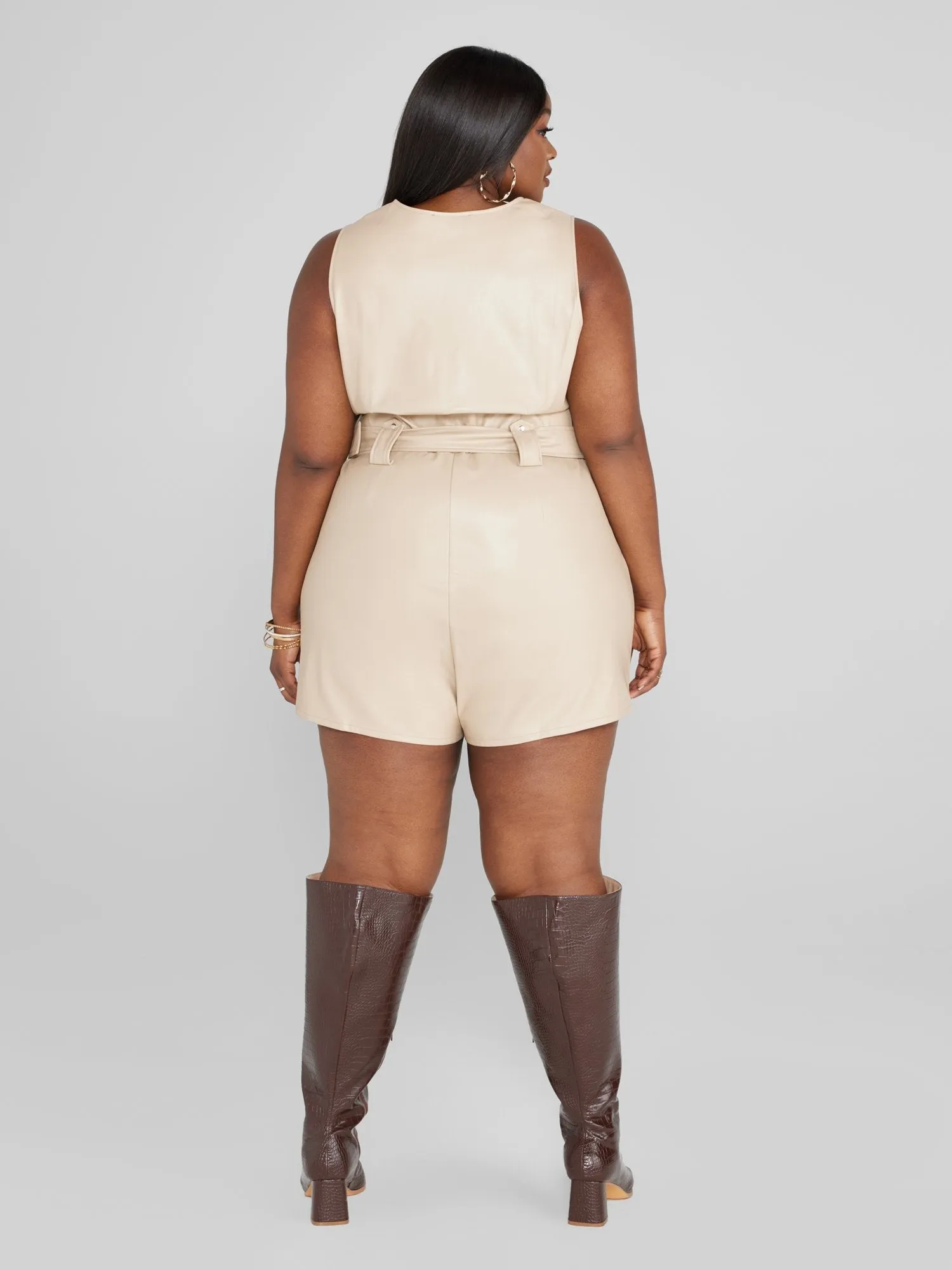 Fashion To Figure - Cierra Faux Leather Belted Romper