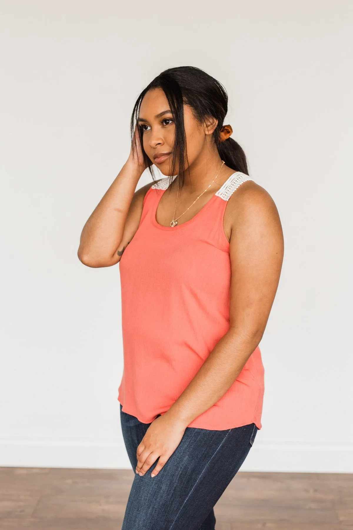 Forever Cherished Lace Tank Top- Coral