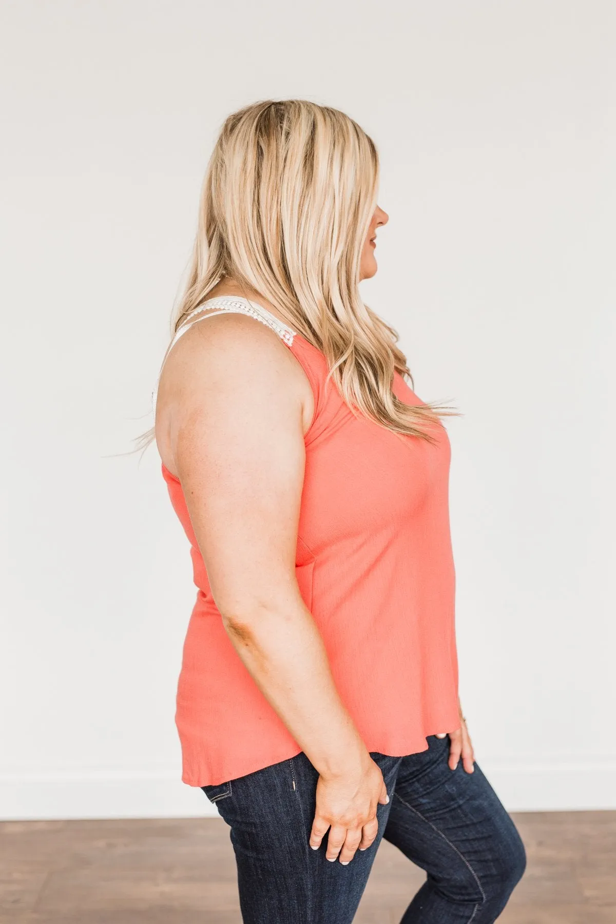 Forever Cherished Lace Tank Top- Coral