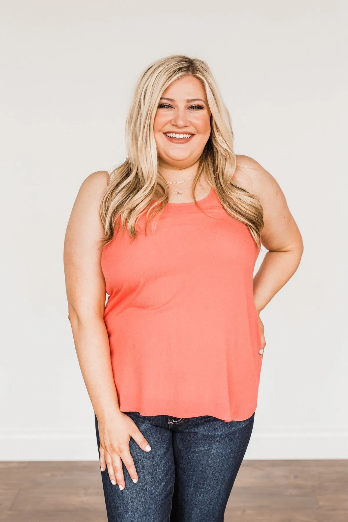 Forever Cherished Lace Tank Top- Coral