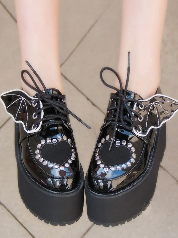 Gothic Lolita Shoes Black Lace Up Platform Studded Gothic Lolita Footwear