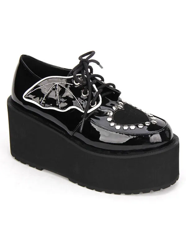 Gothic Lolita Shoes Black Lace Up Platform Studded Gothic Lolita Footwear