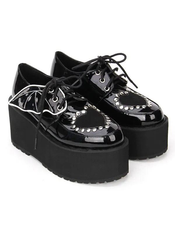 Gothic Lolita Shoes Black Lace Up Platform Studded Gothic Lolita Footwear