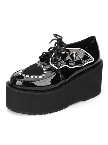 Gothic Lolita Shoes Black Lace Up Platform Studded Gothic Lolita Footwear