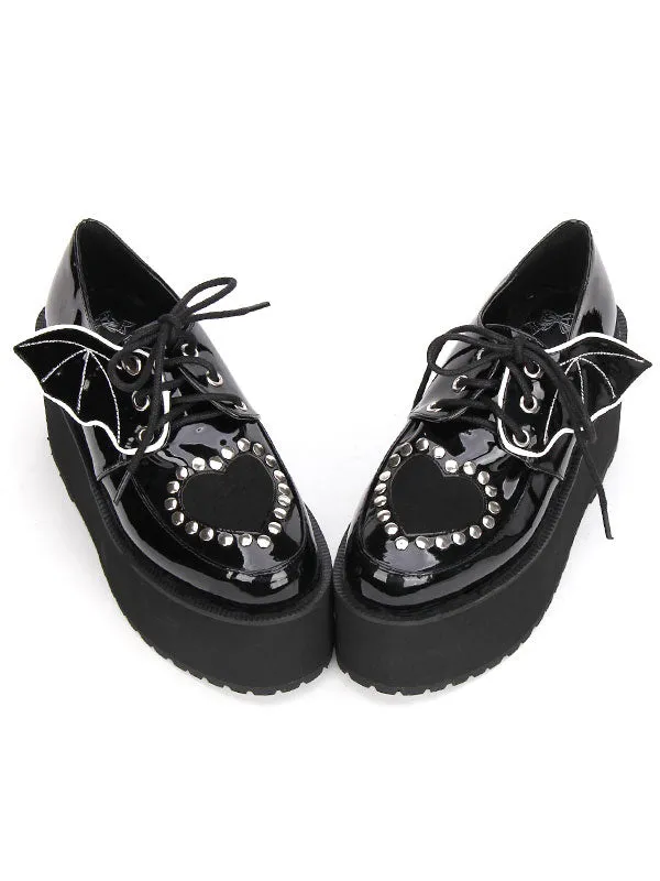 Gothic Lolita Shoes Black Lace Up Platform Studded Gothic Lolita Footwear