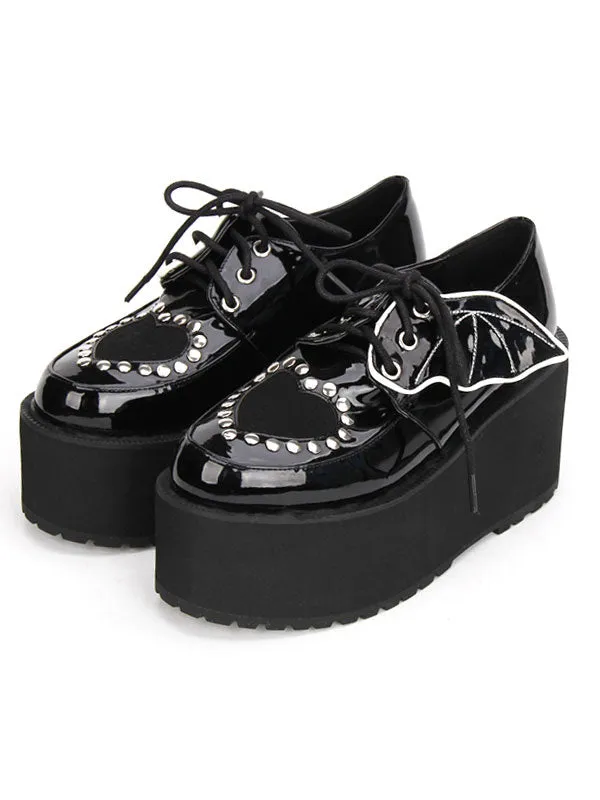 Gothic Lolita Shoes Black Lace Up Platform Studded Gothic Lolita Footwear