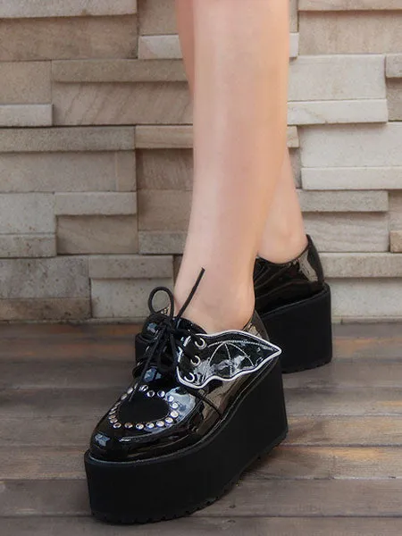 Gothic Lolita Shoes Black Lace Up Platform Studded Gothic Lolita Footwear