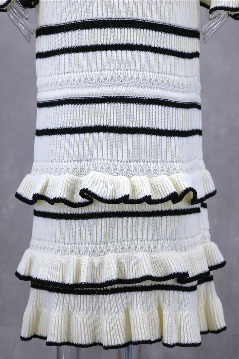 HBT1300 Ruffle-Trim Striped Knit Dress