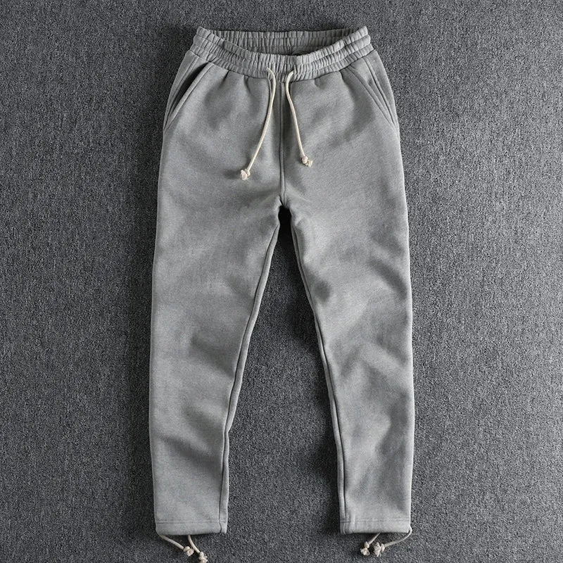 Heavyweight Thick Velvet Straight Sweatpants - Men's Pure Cotton Solid Color Sports Casual Trousers