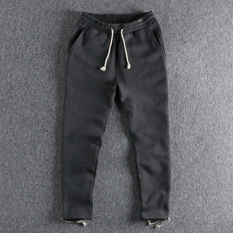 Heavyweight Thick Velvet Straight Sweatpants - Men's Pure Cotton Solid Color Sports Casual Trousers