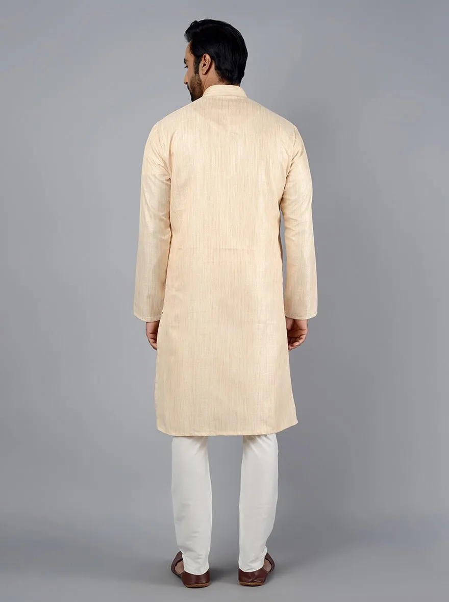 Ivory Beige Self Textured Silk Blend Kurta | The Kurta Company
