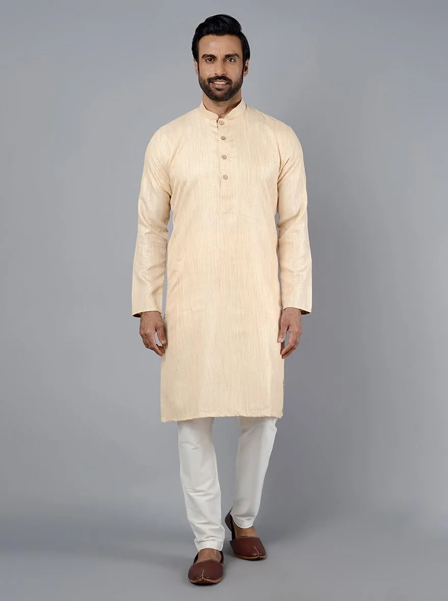 Ivory Beige Self Textured Silk Blend Kurta | The Kurta Company