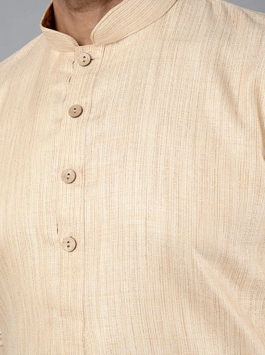 Ivory Beige Self Textured Silk Blend Kurta | The Kurta Company