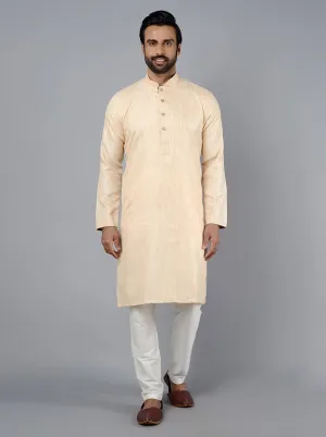Ivory Beige Self Textured Silk Blend Kurta | The Kurta Company
