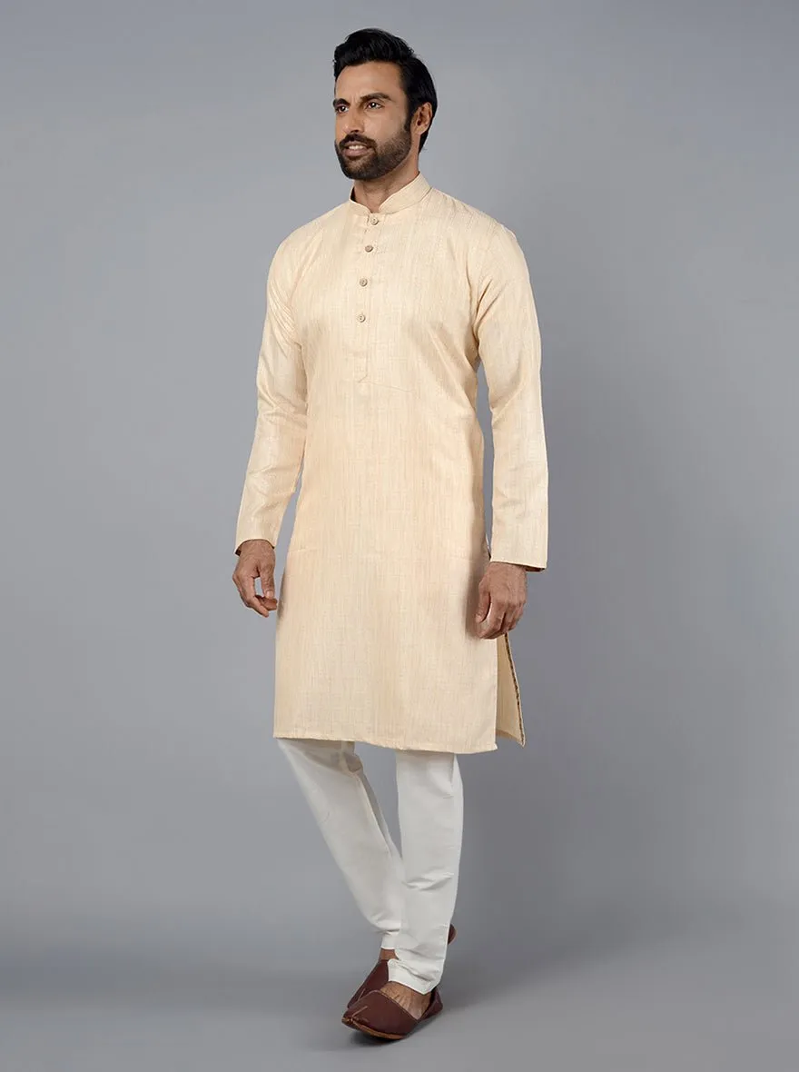 Ivory Beige Self Textured Silk Blend Kurta | The Kurta Company