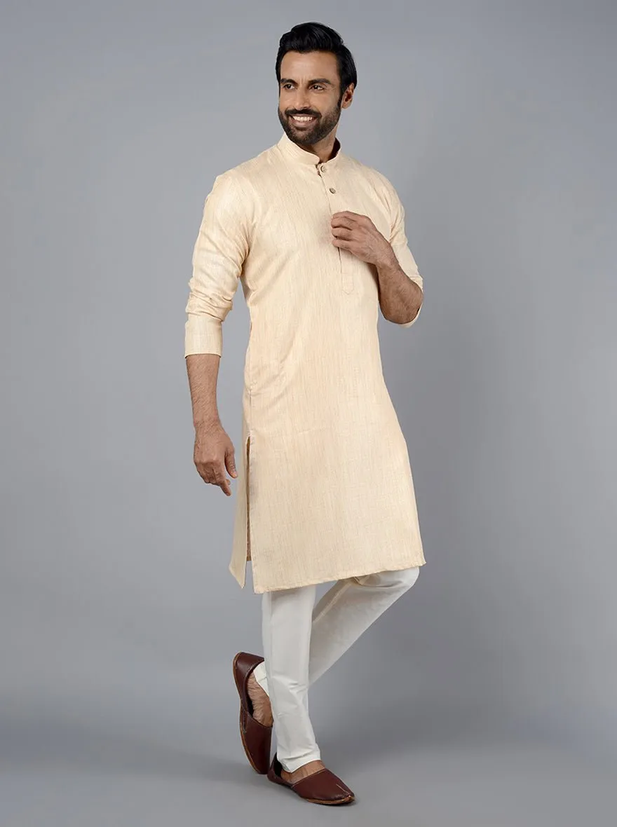 Ivory Beige Self Textured Silk Blend Kurta | The Kurta Company