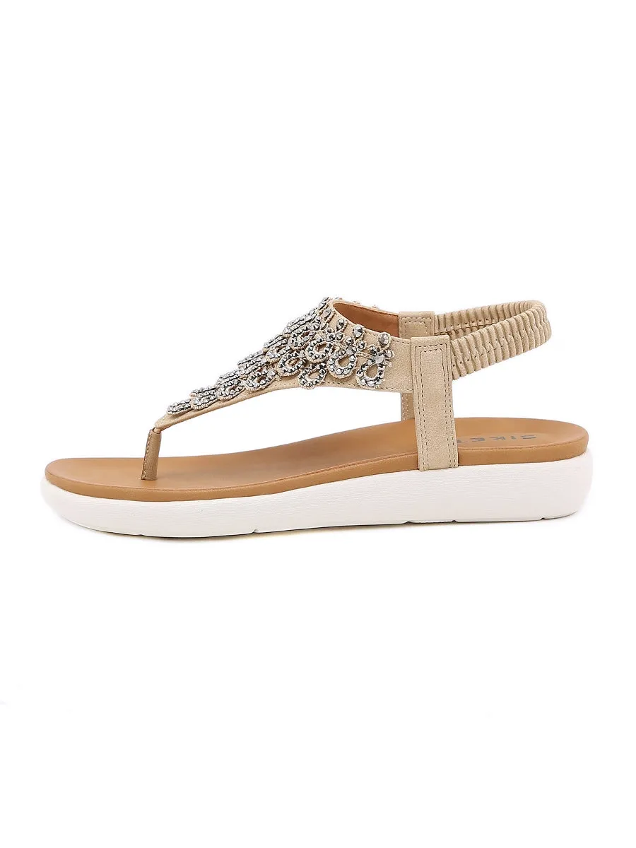 Khaki V-Strap Rhinestone Sandal