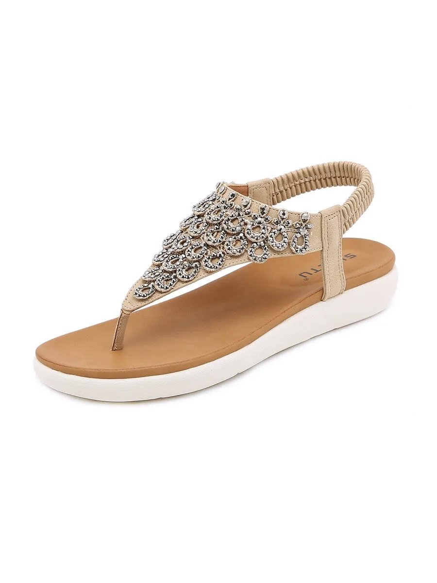 Khaki V-Strap Rhinestone Sandal
